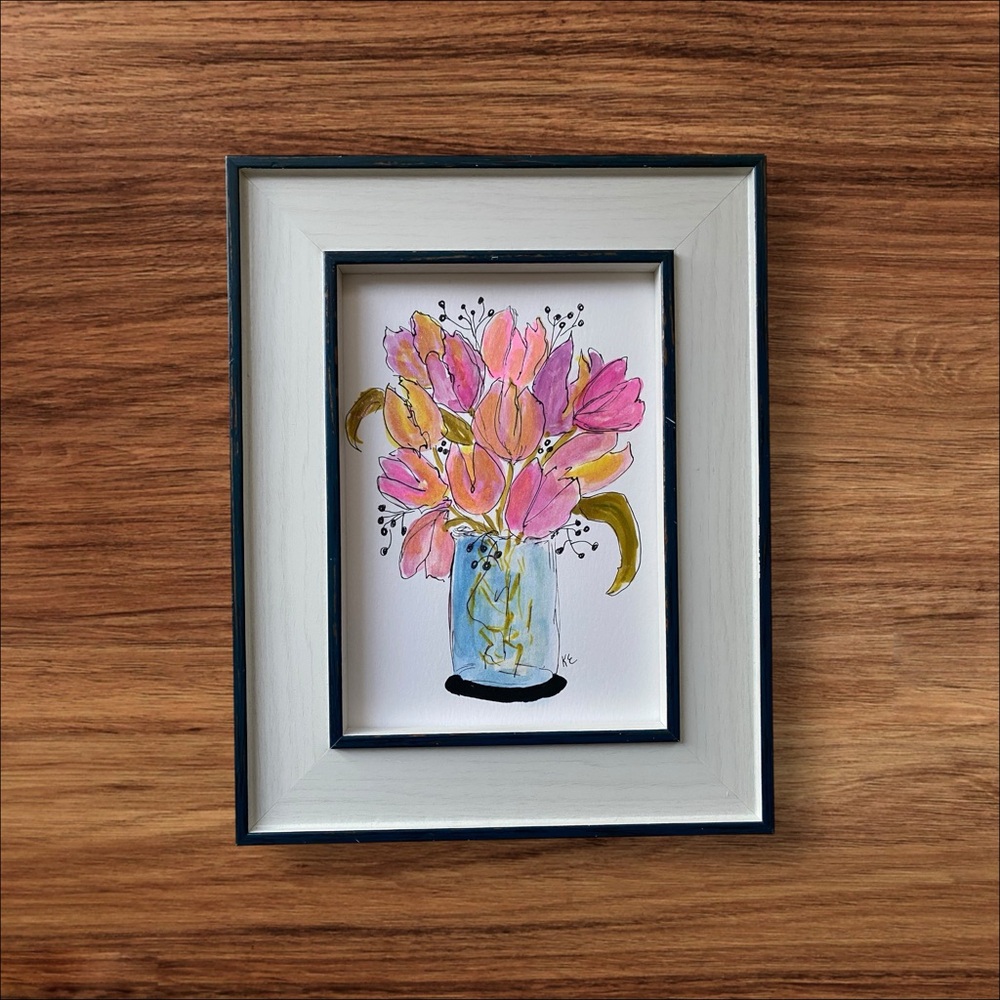 Framed Floral Artwork with Pink and Gold Accents - Picture 2 of 9